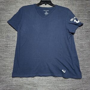 True Religion T Shirt Men's L Blue V Neck Short Sleeve